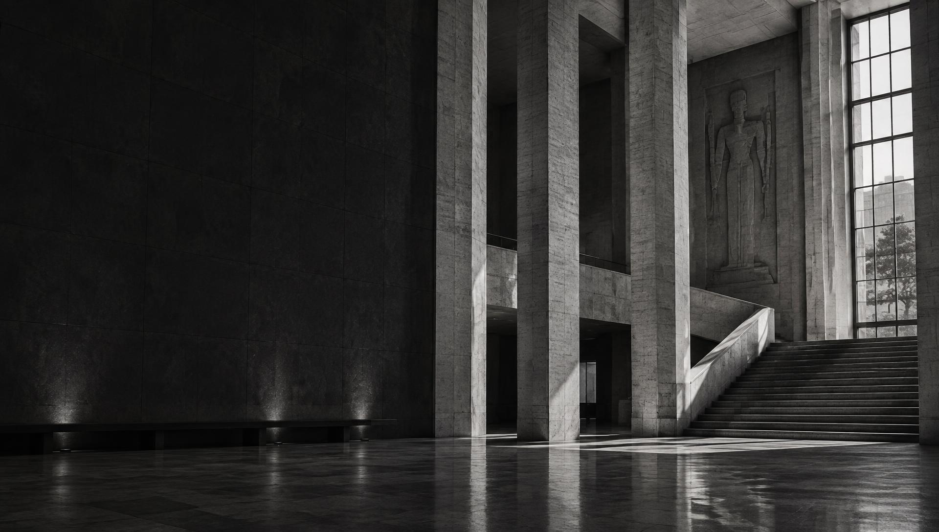 Arquitetura institucional em preto e branco